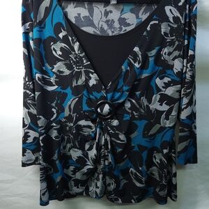 Briggs New York Black and Blue Floral Blouse